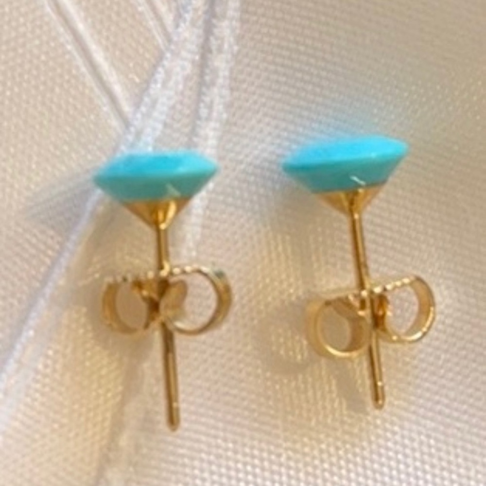 Tiffany & Co. Gold Stud Earrings with Turquoise Blue Stones